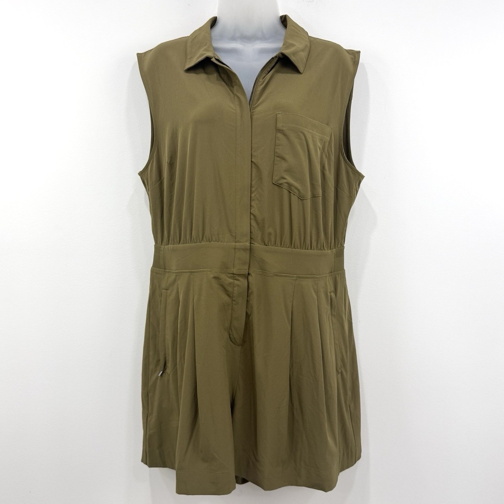Athleta Brooklyn Romper Women 14P Acacia Olive Athleisure Utility Travel Comfort